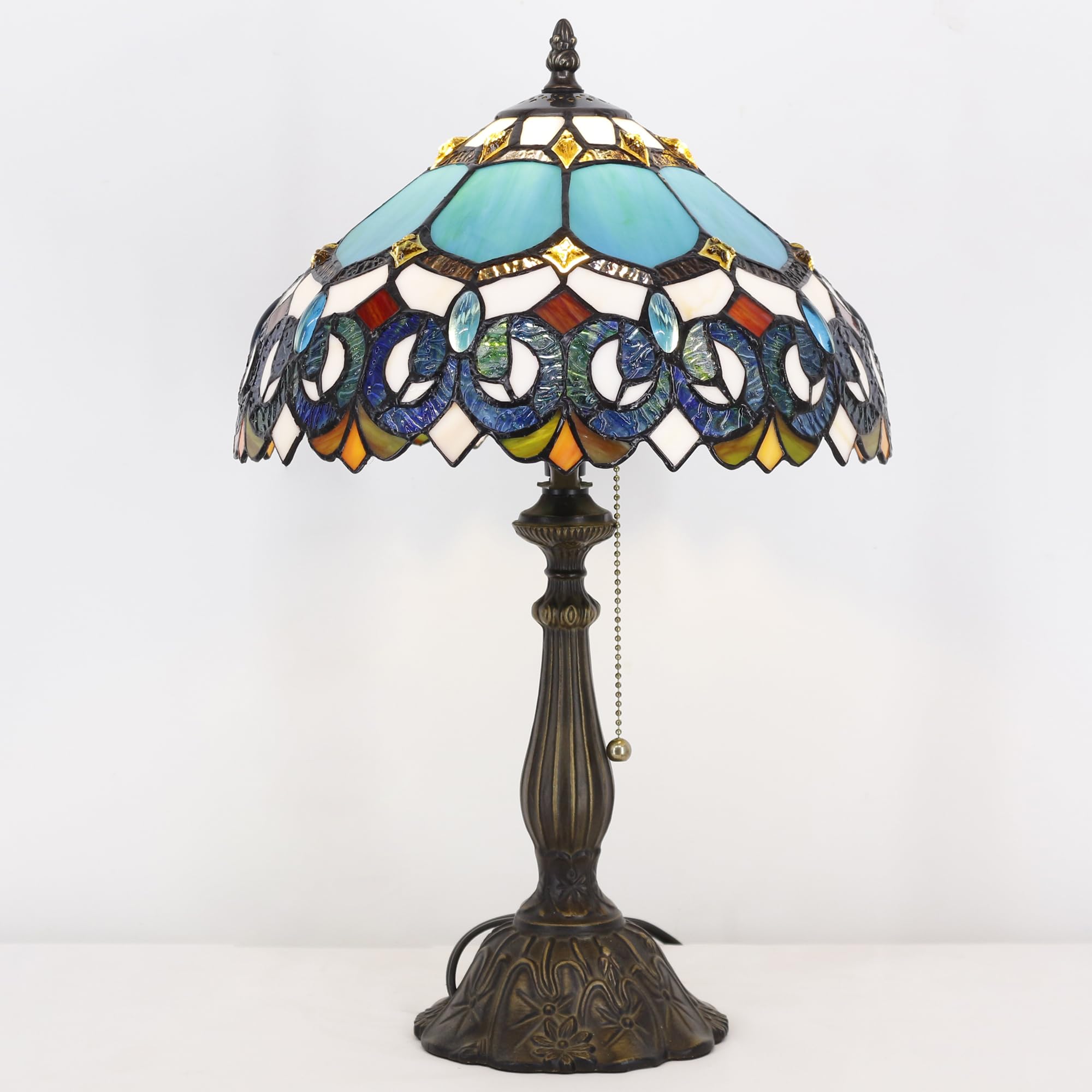 ZJART Tiffany Table Lamp Stained Glass Lamp 12X12X19 Inch Antique